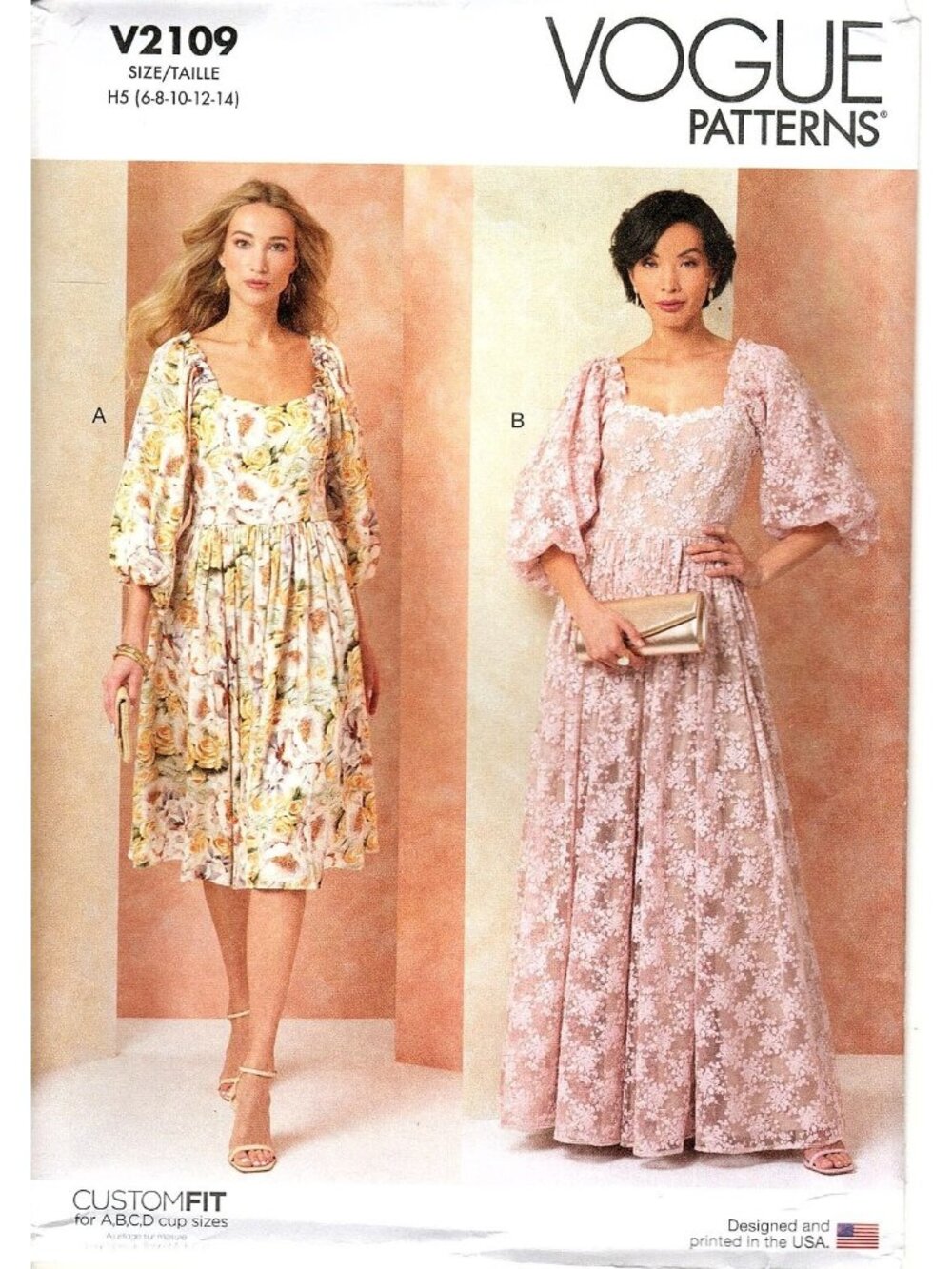 Vogue Patterns V2109 Misses 6 to 14 Square Neckline Gown Uncut Sewing Pattern